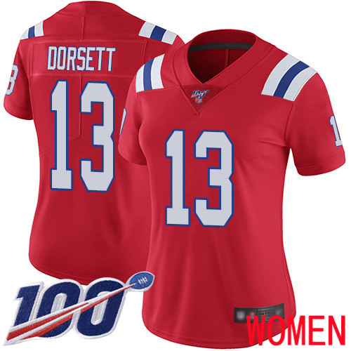 New England Patriots Football #13 100th Season Limited Red Women Phillip Dorsett Alternate NFL Jersey